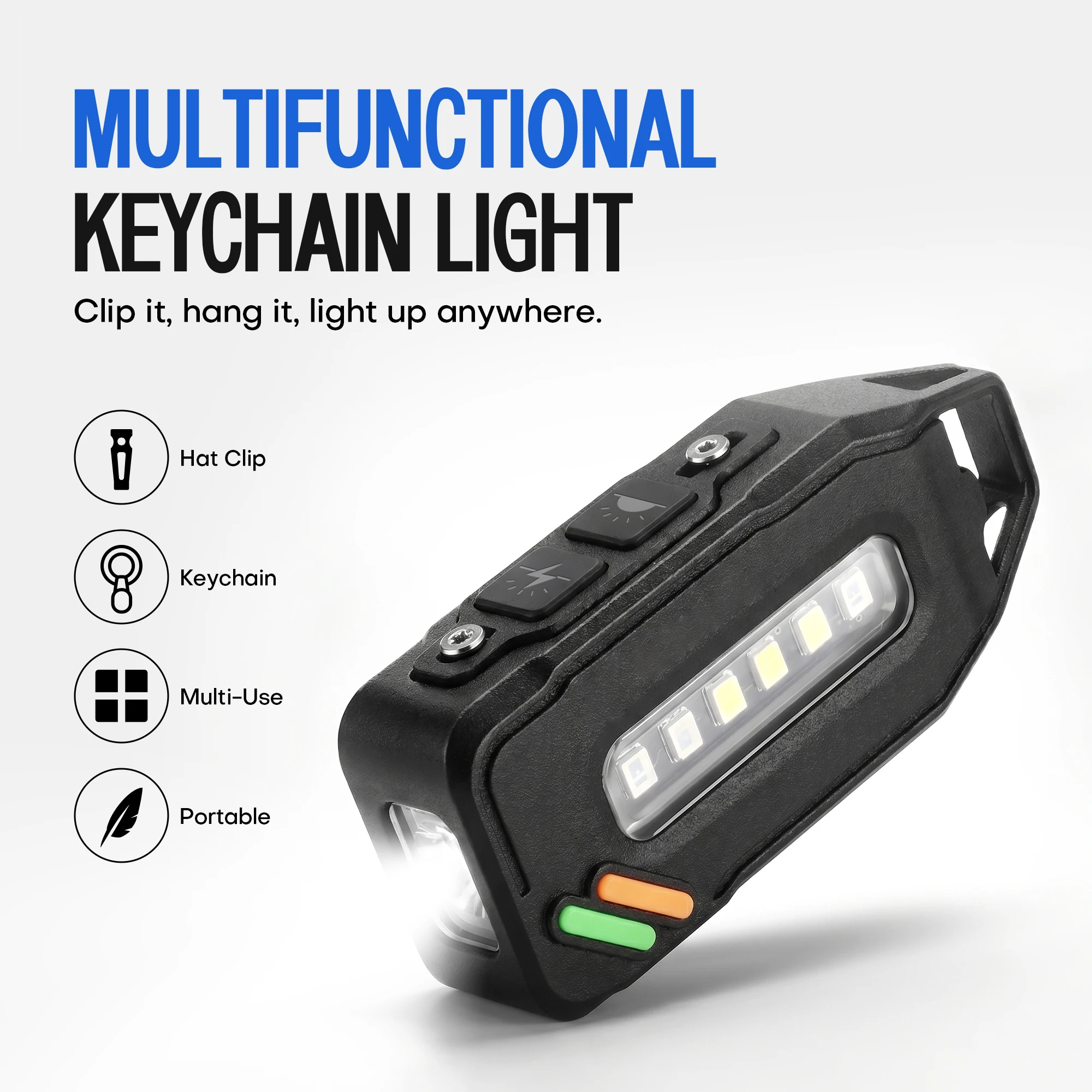 

Rechargeable Keychain Flashlight with Dual Light, Strong Magnet, Back Clip, Type-C Charging, Mini EDC Pocket Ligh