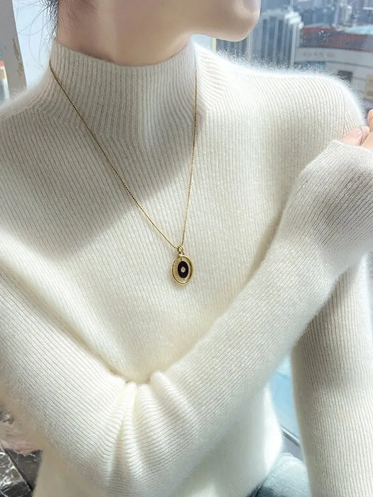 

Женский трикотаж Camere Long Sve f с высоким воротником, облегающий базовый топ, однотонный топ, корейская версия