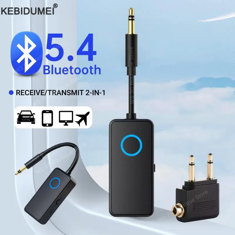Bluetooth 5.4 AUX Receiver Transmitter 3.5MM With Mic HiFi Stereo Music Wireless Audio Adapter for Flight TV Car Treadmill