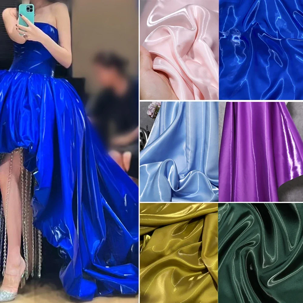 Tela satinada líquida metálica brillante de lujo azul, tela satinada brillante al agua para vestido, traje, Material de diseñador de ropa, material diy