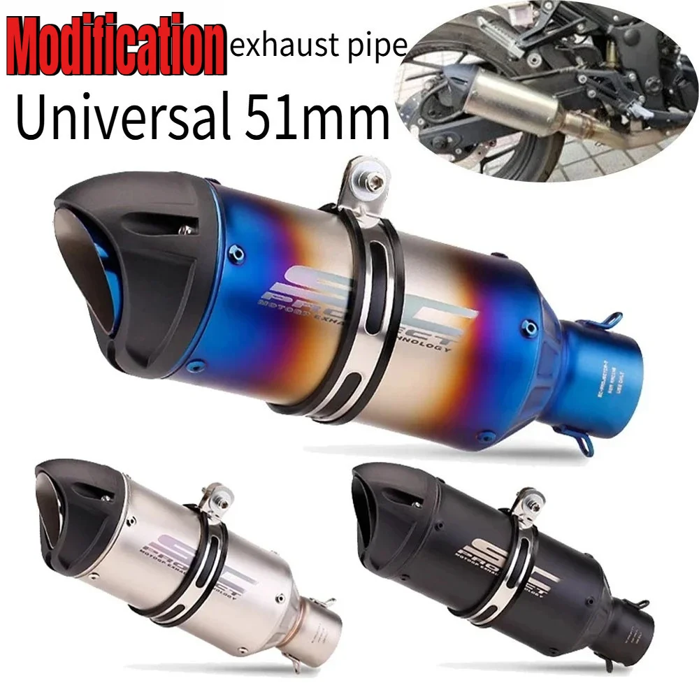 كاتم صوت عادم الدراجة النارية SC المعدل العالمي مقاس 51 مم للدراجات النارية Kawasaki Z900 وZ400 وDue390 وGSX-250R.
