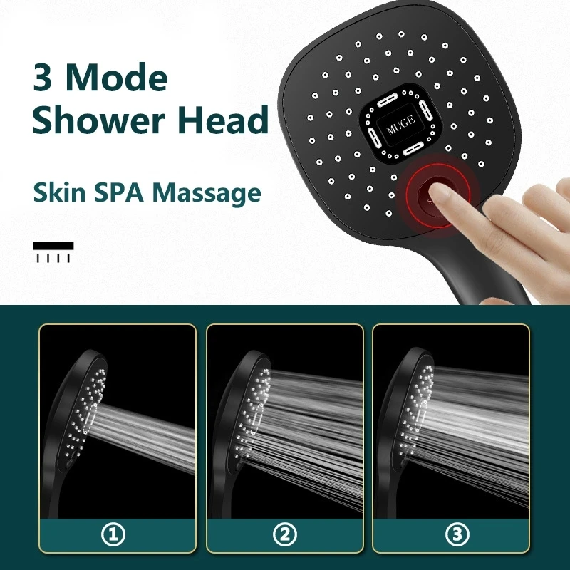 New Large Panel Rainfall Shower Head High Pressure Water Saving Big Water Output Three Modes Adjustable Bathroom Accessories