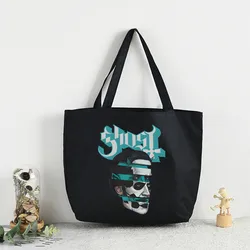 Ghost Rock Band Graphic Cartoon Printed Canvas Shoulder Bag Female Harajuku Funny Large-capacity Eco Environmental Shopper Bag