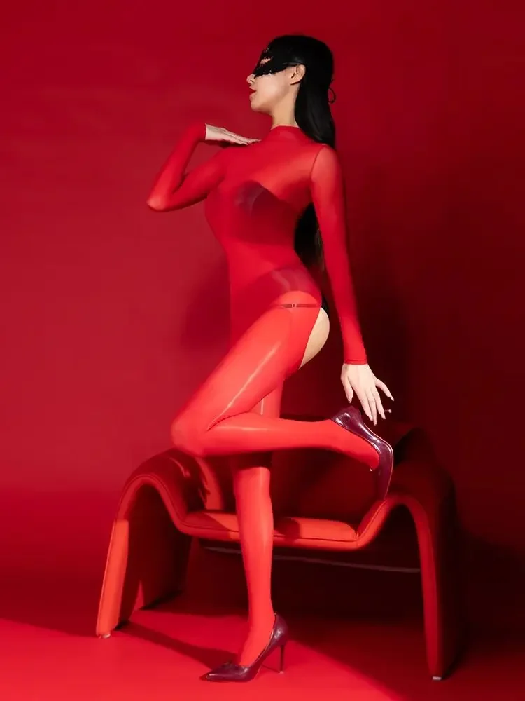 Водолазка с высоким вырезом в стиле пэчворк, комбинезон, глянцевый блестящий боди, закрытый боди с открытой промежностью, обтягивающий сексуальный купальник, сиамский комбинезон