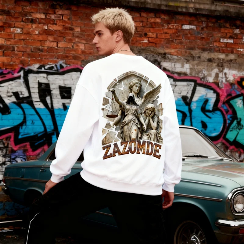 ZAZOMDE سويت شيرت قطني معاصر مطبوع عليه رسومات داكنة برقبة دائرية للجنسين تصميم حديث بسيط يسمح بمرور الهواء وناعم 2025 #6