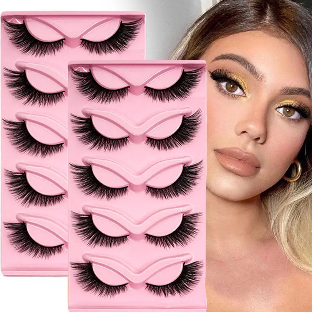 5 Pairs False Eyelashes Cat Eye Wispy End Eye Elongated Natural Fake Lashes Slender Fluffy Lashes Thick False Eyelashes New