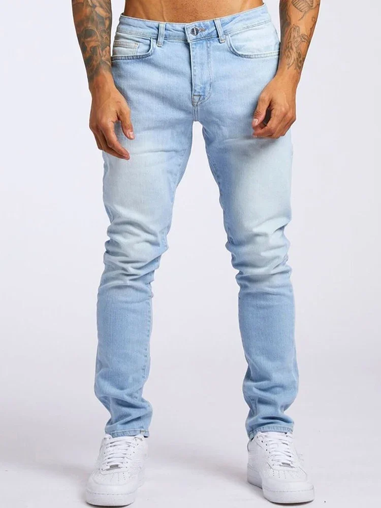 Mens Jeans Elastic Skinny Solid Color Stretch Pencil Pants Slim Fit Denim Jeans… - Image 5