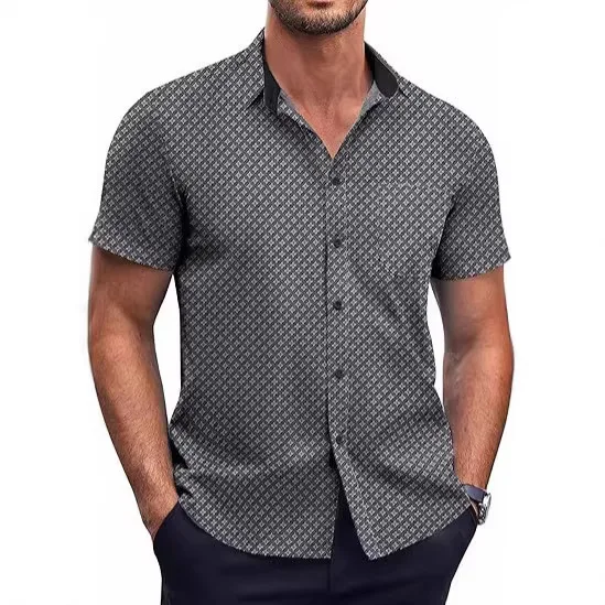 New Summer Top Casual 3D Digital Printing Shirt Short Sleeve Fashion Men's Four-sided Elastic Men Shirts