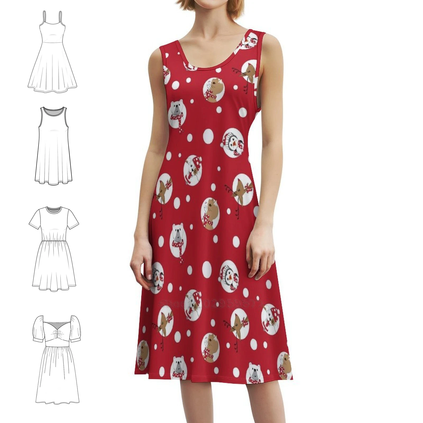 

Рождественские животные в белый горошек, богемное платье без рукавов для женщин, пляжные вечерние платья с принтом, рождественские молесы, красный, белый цвет