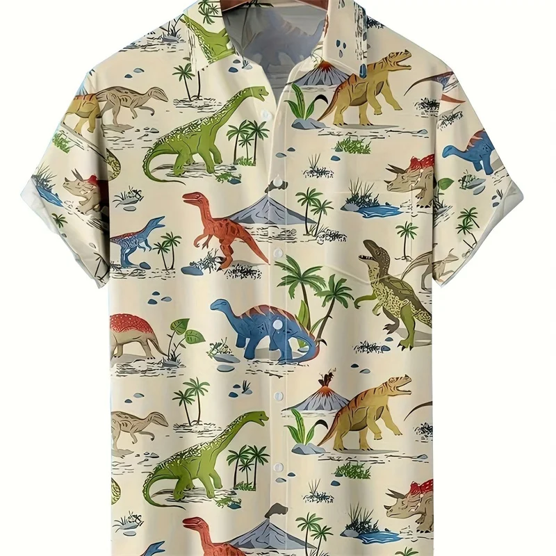 Novas Camisetas 3D com Estampa de Dinossauros para Homens, Camisetas com Estampa de Plantas e Cogumelos para Mulheres, Shorts e Blusas Havaianas da Mo