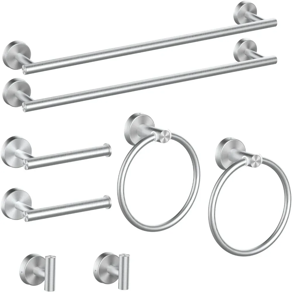 8 Piece Brushed Nickel Bathroom Hardware Set, 24inch Bathroom Towel bar+Towel Ring+Toilet Paper Holder+ Robe Towel Hook