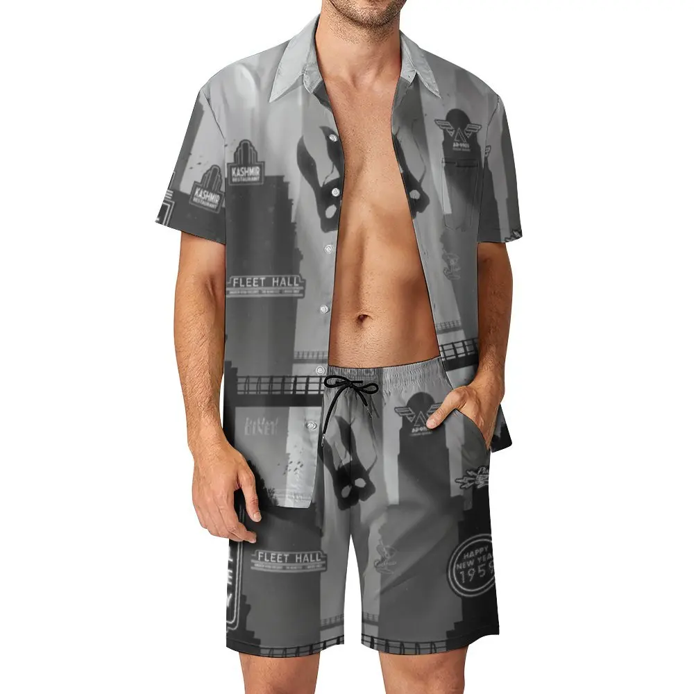 Welcome To Rapture (B&W) For Sale Leisure Men's Beach Suit Graphic Cool 2 Pieces Suit  top Quality