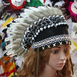 Indian Hat Feather Headdress Decorative Men Women Accessory Head Accessories for Stage Halloween Party Fancy Dress Masquerade