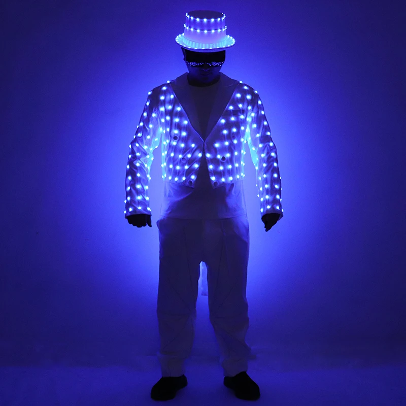 Full Color LED Tuxedo Magician Party Host Luminous Costumes Vest Stage Dance Light Clothing Glowing Fashion Swallowtail Clothes