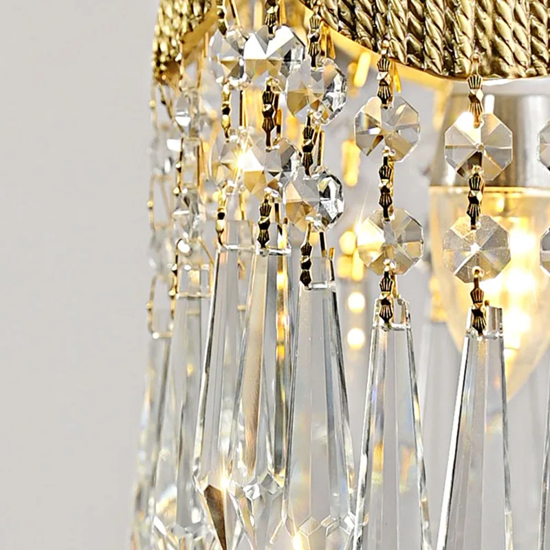 Vintage French Copper Porch Small Chandelier Corridor Balcony Retro Pendant Lighting Bedroom Bedside Crystal Hanging Lamp