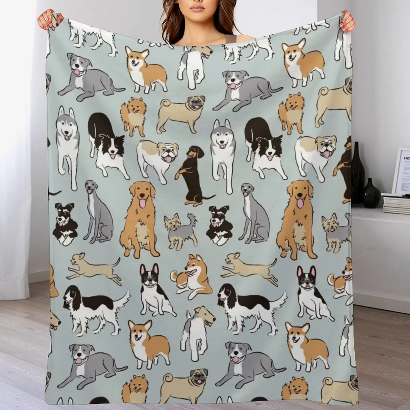 

Happy Dogs Blue Grey Throw Blanket Decorative Throw Soft Plush Plaid Blankets