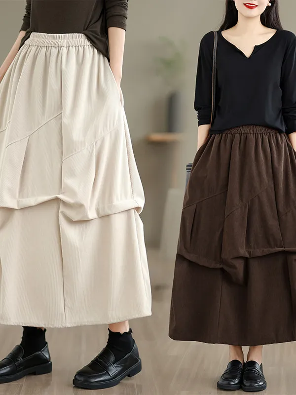 

Korean Sle plus Size A-Line Skirt Women's Winter Casual Folded Design Artistic Sle Midi Skirt for Older Women