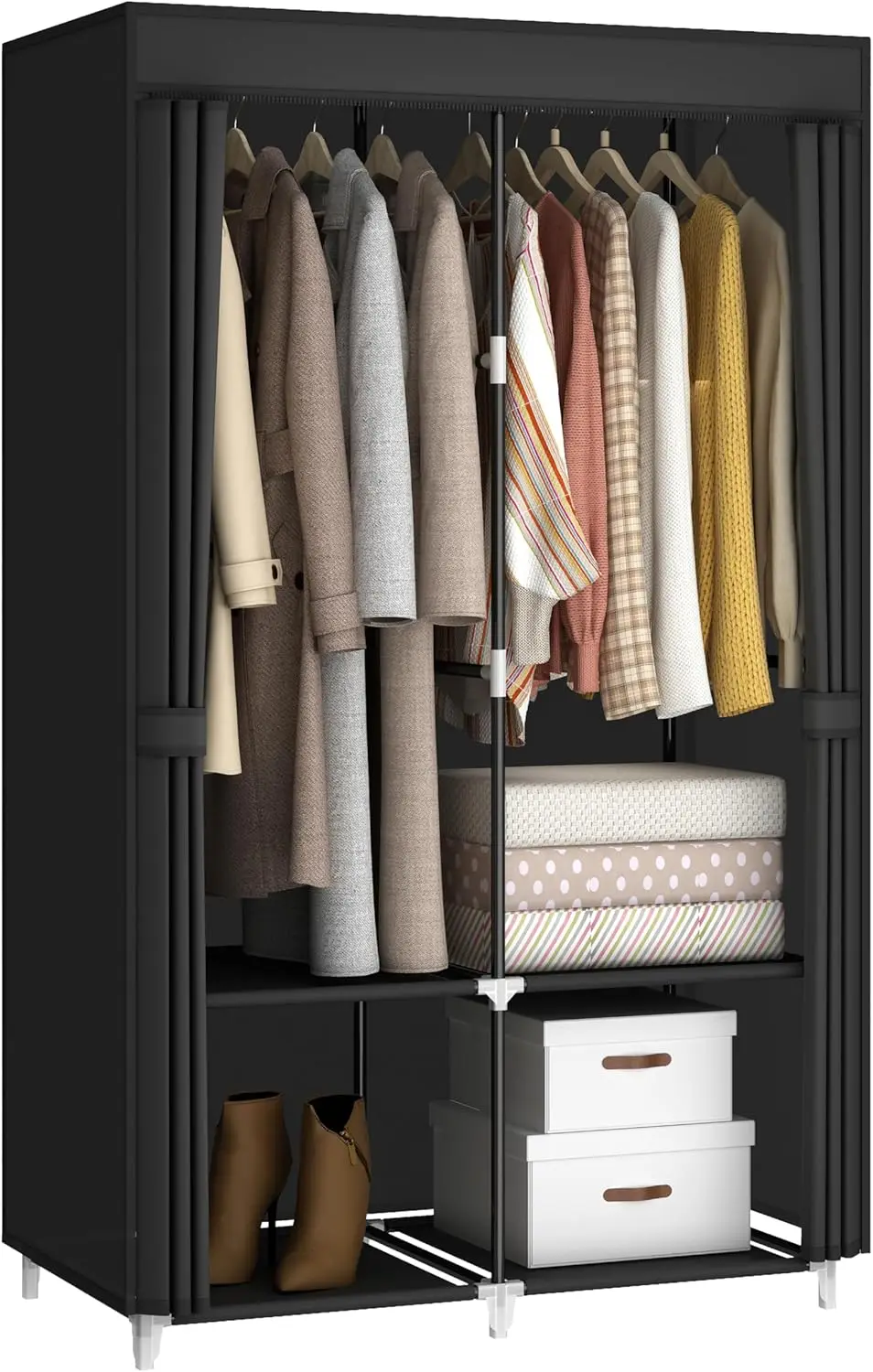 

Портативный шкаф-гардероб 35 дюймов с 2 штангами для одежды и 4 полками, черный, с нетканым чехлом, для небольших помещений