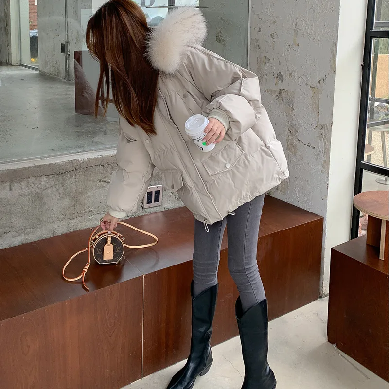 سترات معطف قطنية للنساء مع قلنسوة وياقة من الفرو وسحاب مغطى بأزرار شتوية سميكة مقاومة للرياح ملابس خارجية معطف للسيدات للمكتب #4