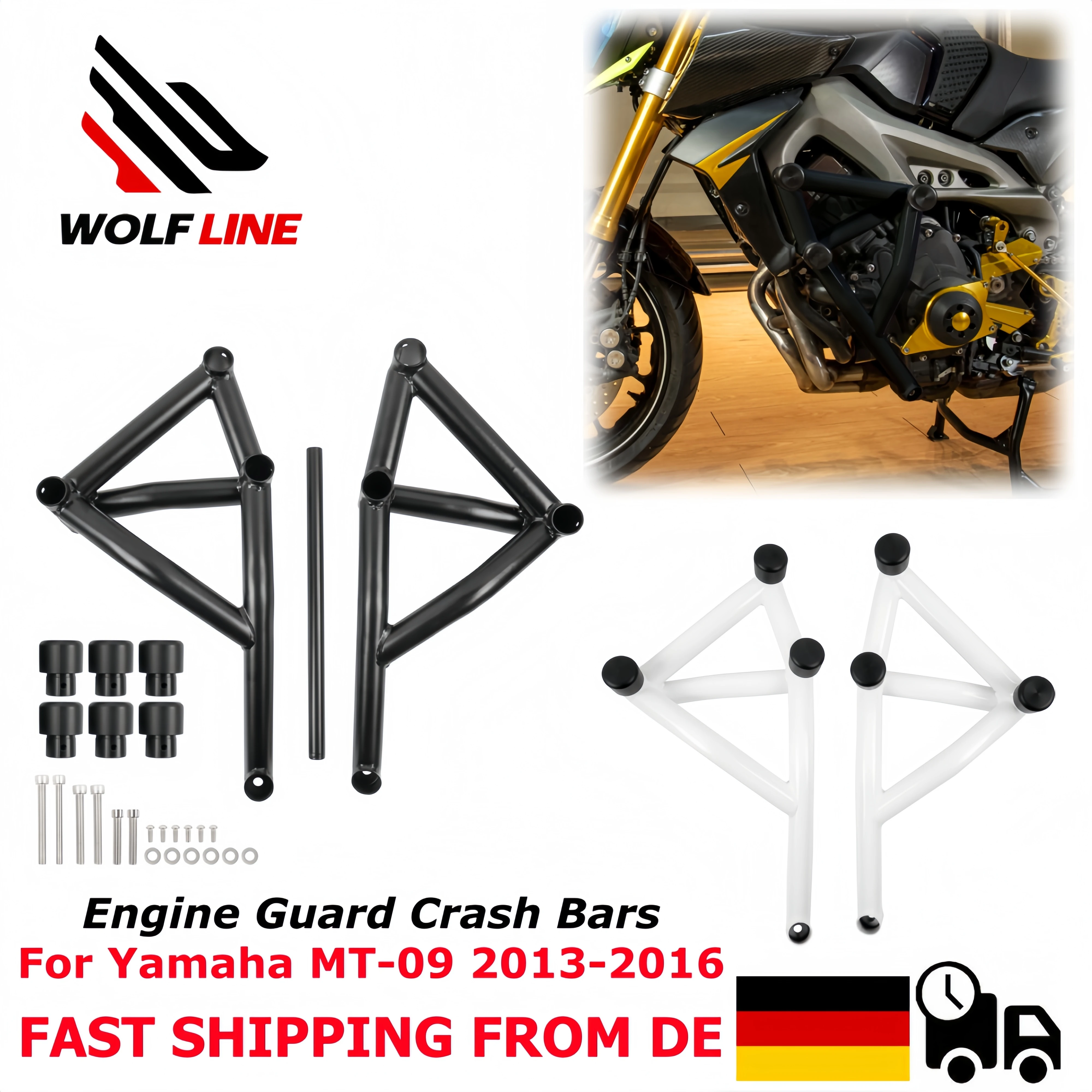 WOLFLINE Sturzbügel für Yamaha MT-09 MT 09 2013 2014 2015 2016 für MT09 Motorschutz Stoßstange Rahmenschutz