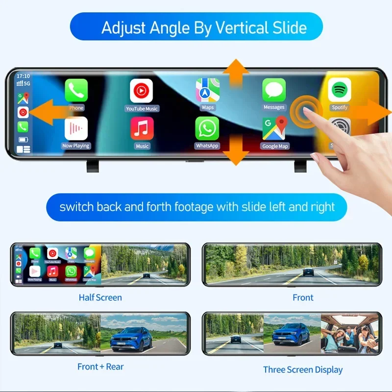 carplay Dash cam 12 Inch 1440p Car DVR Camera Stream Rear View Mirror 1080P 3 in 1 Drive Video Auto Recorder 3 cameras