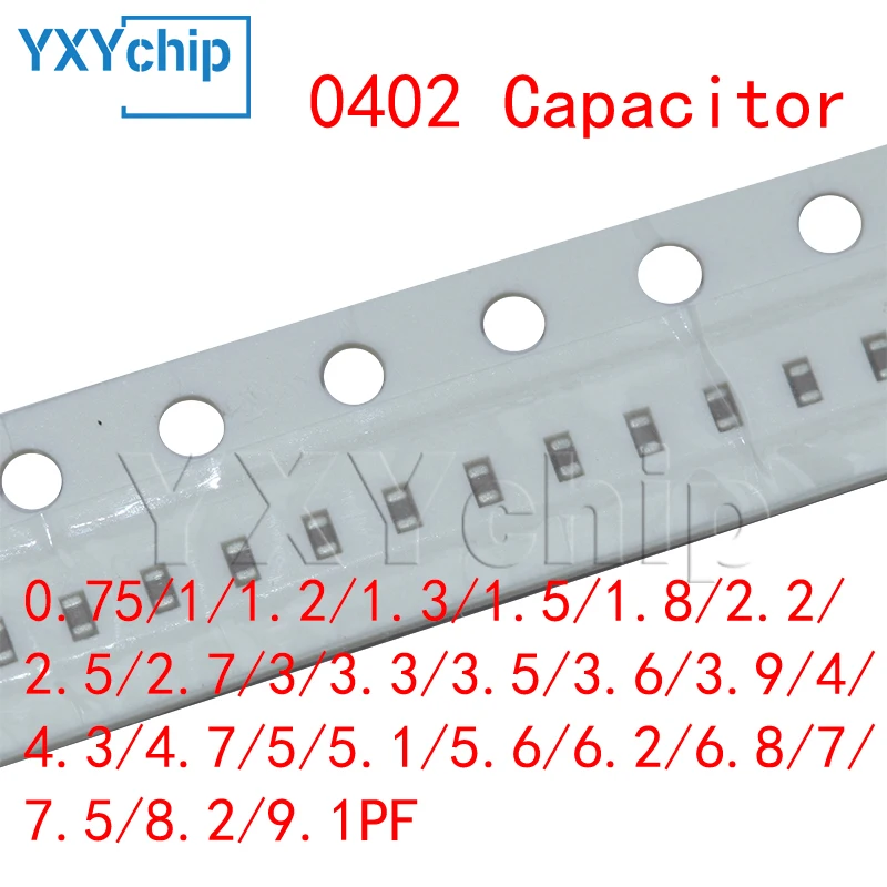 100pcs SMD Capacitor 0.75/1/1.2/1.3/1.5/1.8/2.2/2.5/2.7/3/3.3/3.5/3.6/3.9/4/4.3/4.7/5/5.1/5.6/6.2/6.8/7/7.5/8.2/9.1PF C0G