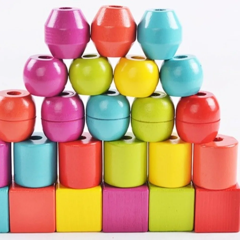 Matériel en bois coloré, Design perlé, jeu d'association éducatif précoce, Puzzle de correspondance de formes de couleurs amusantes