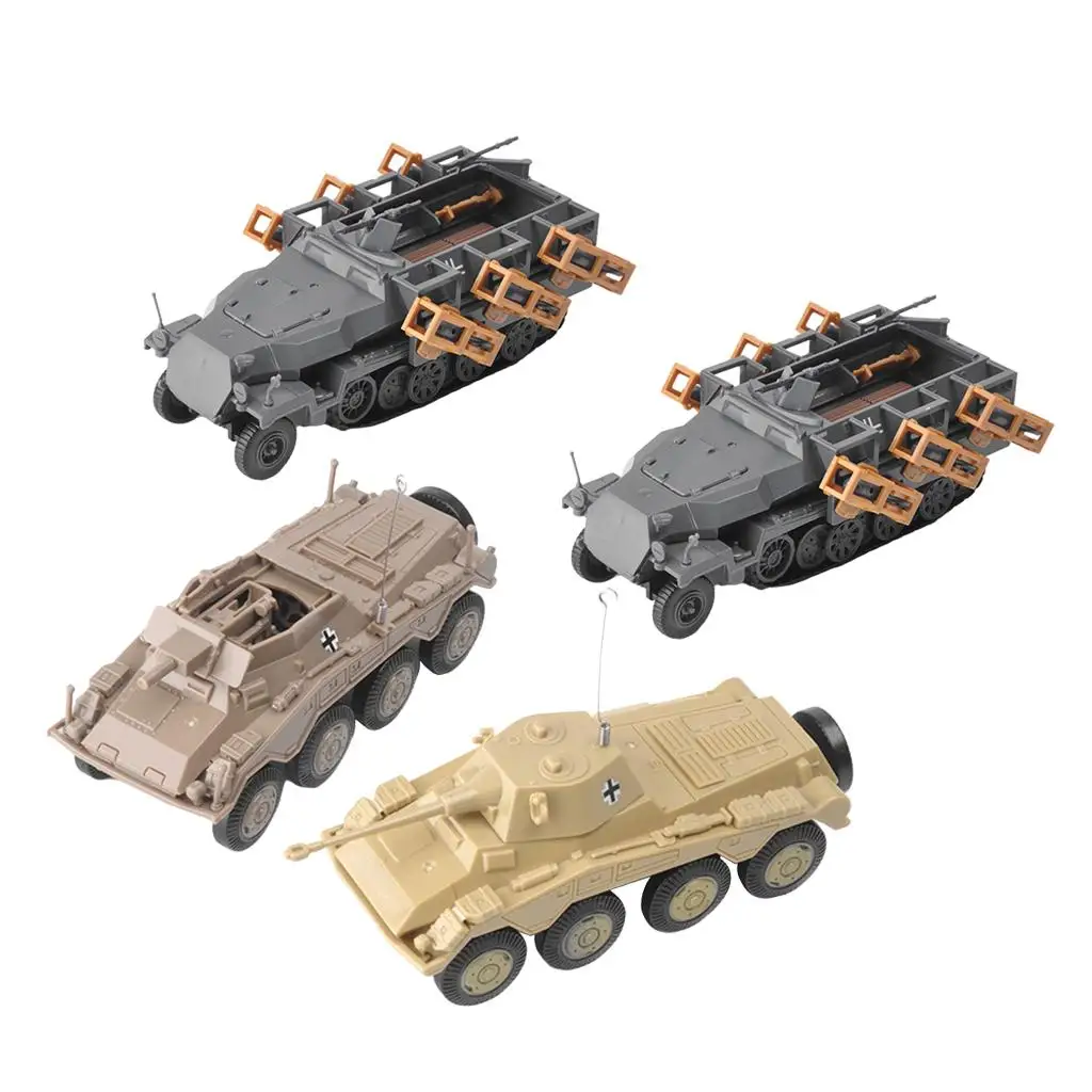 4 Pieces Armoured Vehicle 4D Model Kit 1/72 Scale Battle Half Track Gift