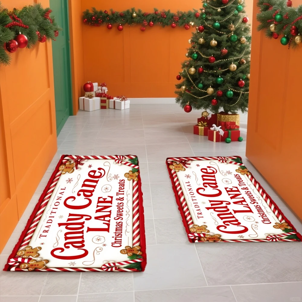 Christmas Street Lamp Festive Welcome Doormat, Soft Flannel Floor Mat for Entryway, Kitchen, Bathroom, Holiday Home Decor