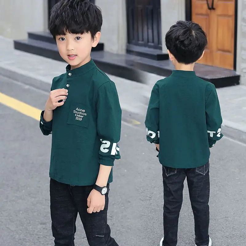 Spring Autumn Fashion Letter Y2K Boy\'s Shirt Cotton Long Sleeve Kids Pullover Trend Children\'s Clothing Kawaii Blouses Cute Tops