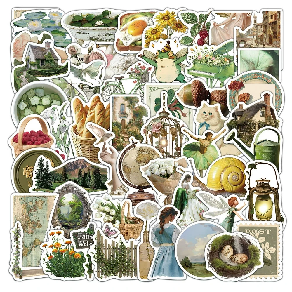 

10/30/50pcs Vintage INS Green Graffiti Stickers Cartoon Decals DIY Laptop Phone Fridge Guitar Decoration Sticker Kids Toys