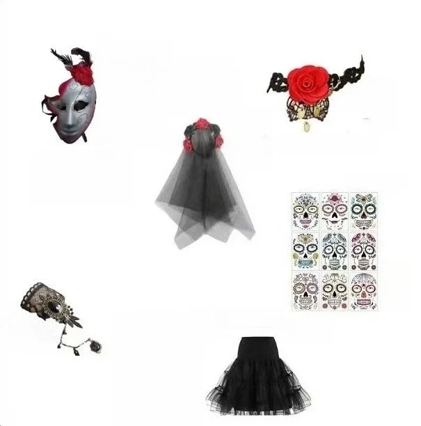 

PESENAR Играйте аксессуары в День мертвых: маски, украшения для волос, татуировки с черепом и т. д. подходит для занятий скелетом