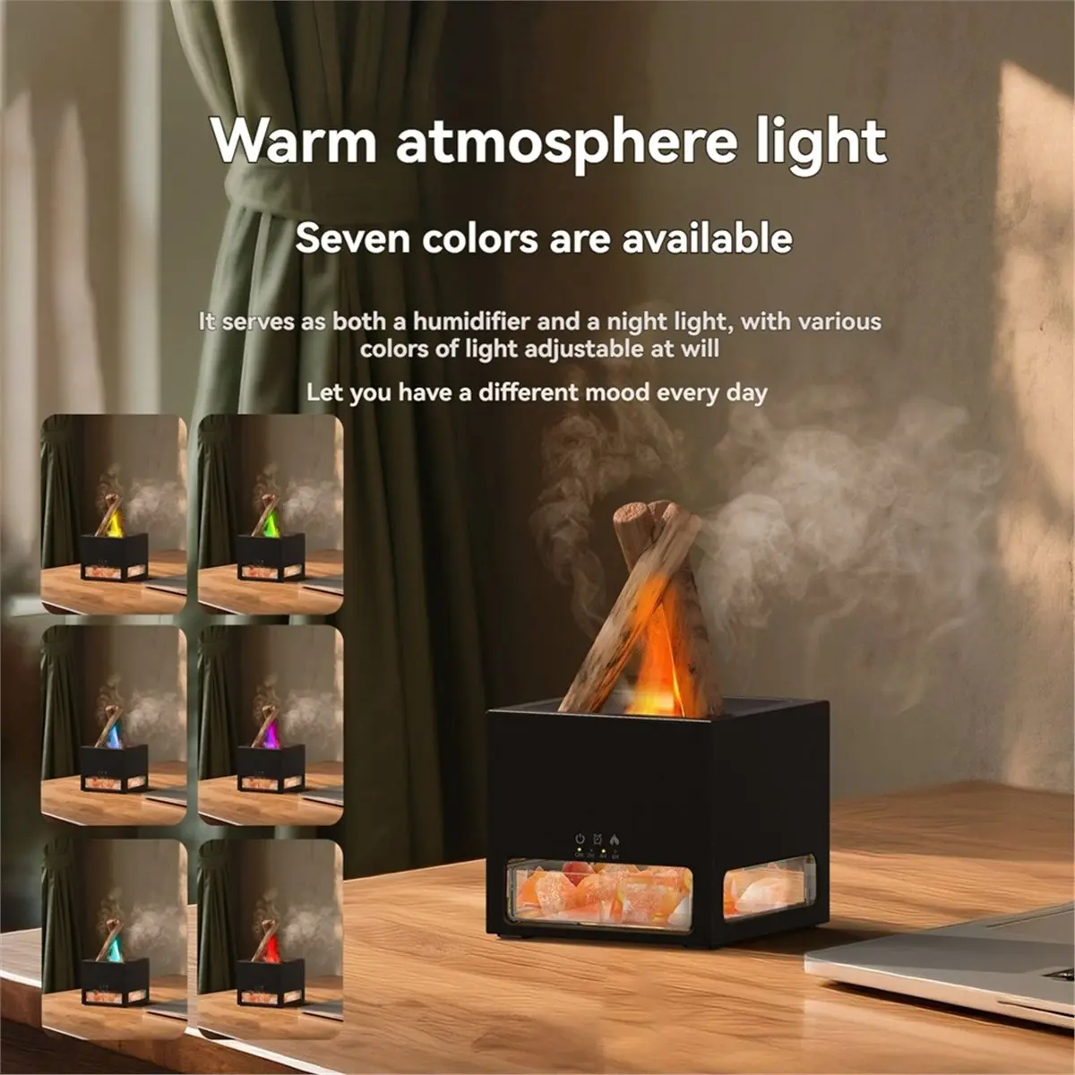 AA14 2-in-1 Himalayans Salt Lamp & Essential Oil Diffuser Aromatherapy Diffuser Automatic Fragrance Flame Humidifier Black