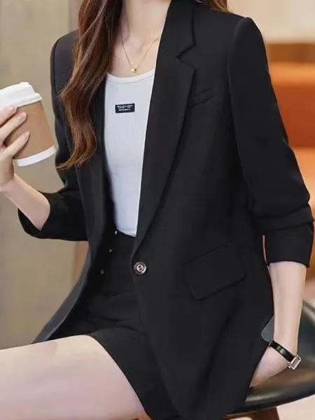 

Casual Loose Women's Suit Jacket Korean Style Standard Fit Button Placket Polyester Fiber Casual Commute Interview Business