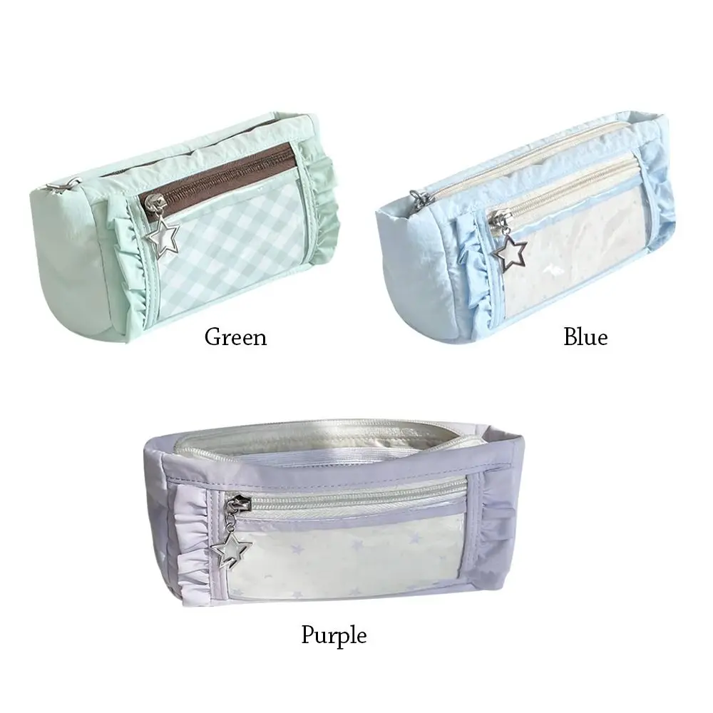 Transparent window Pencil Case Large Capacity multi-functional Pen Bag Storage Badge Display Stationery Storage Pouch DIY