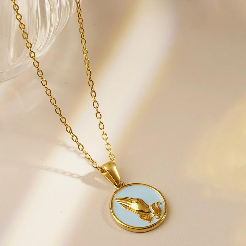Stainless Steel Gold Plated Bible Verse Prayer Necklace Christian Jewelry Gold Hands Coin Medal Pendant