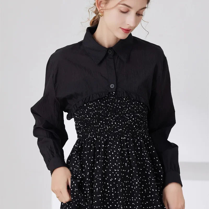 Colarinho Falso de Manga Longa Feminina, Lapela Feminina, Botão Baixo, Meia Top, Camisa Blusa, Gola Destacável, Suéter, Colarinho Falso, Outono