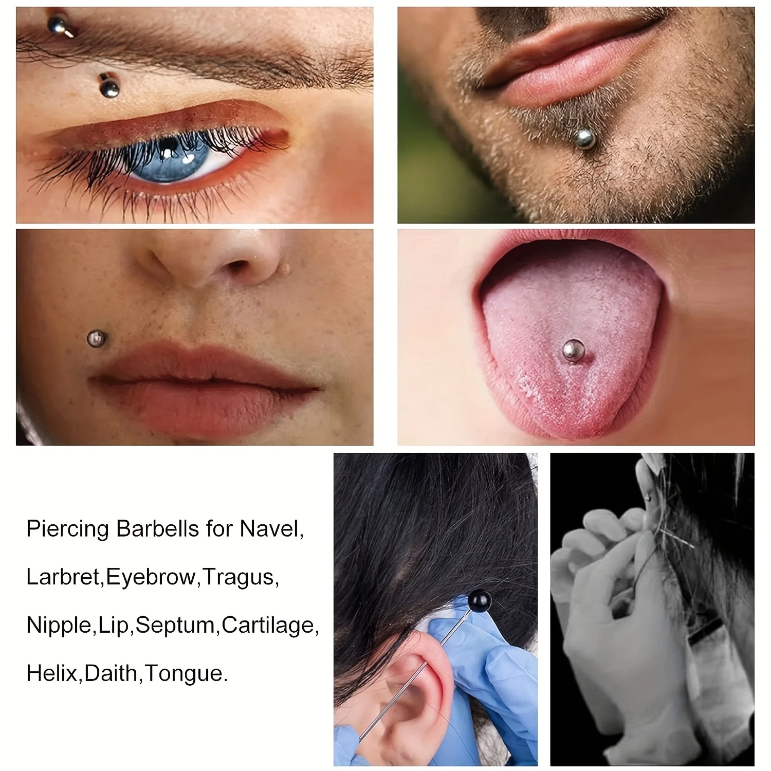 Agujas mixtas para Piercing corporal, agujas estériles de acero inoxidable para oreja, nariz, ombligo, pezón, labio, 14G, 15G, 16G, 18G, 20G, 100 piezas