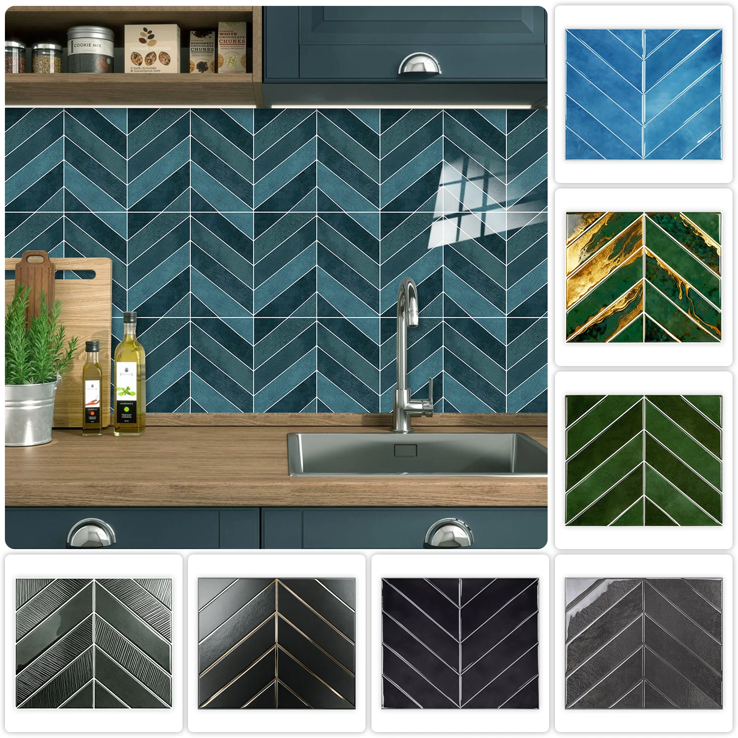 25 Stile Fischgrätmuster Marmoroptik Fliesen Wandaufkleber Küchenrückwand Waschbecken Abzieh- und Aufkleb-Kunst-Wandtattoos