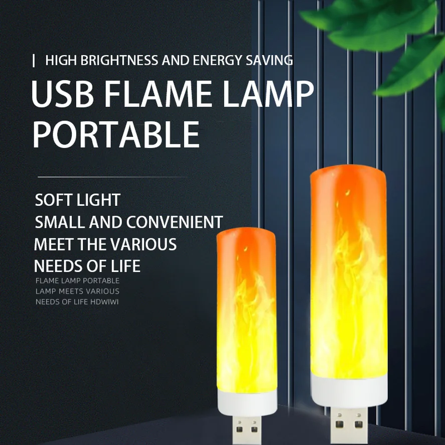 LED Night Light USB Plug Flame Lamp Computer Mobile Power Charging Mini Portable Simulation Retro Indoor Atmosphere Lighting