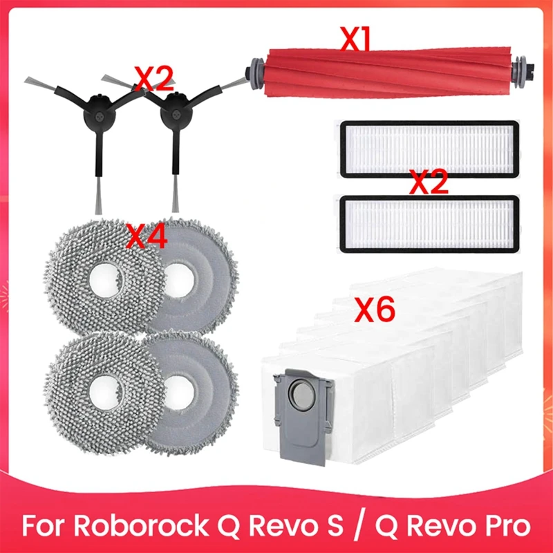 

15 шт. сменный комплект для Roborock Q Revo S/Q Revo Pro, детали пылесоса, основная боковая щетка, фильтр, швабра, мешки для пыли