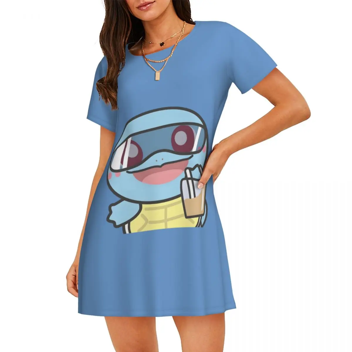 

Женская ночная рубашка Squirtles на заказ, одежда для сна с короткими рукавами, видеоигры с 3D принтом для отдыха, путешествий, пижамы, женские пижамы