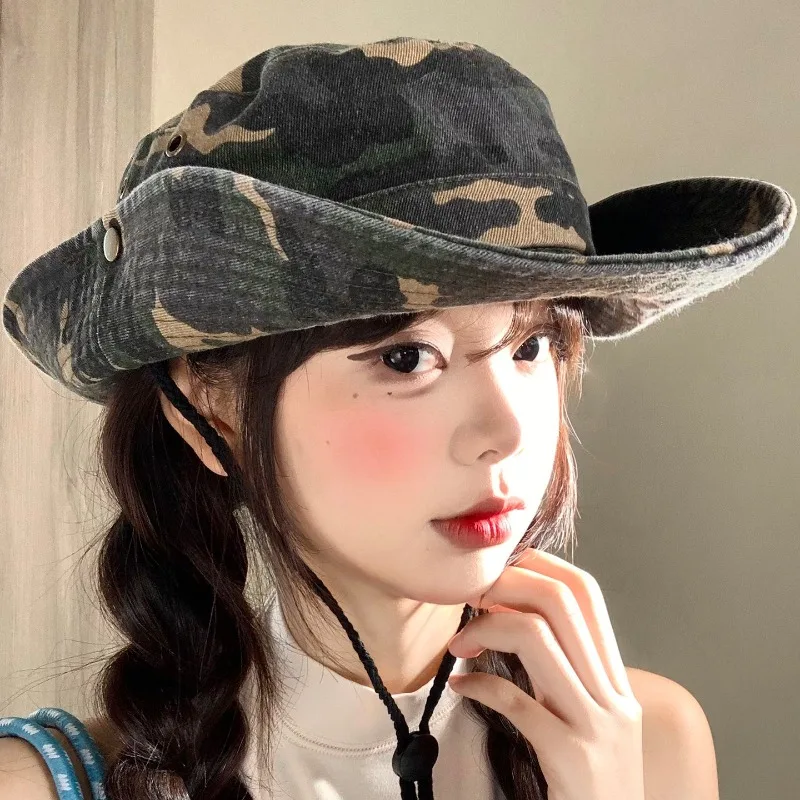 Neuer amerikanischer Camouflage-Fischerhut mit großer Krempe für Herren und Damen – ideal für Frühling und Sommer, Outdoor, Wandern, Camping, Sonnenschutz – Detail 1