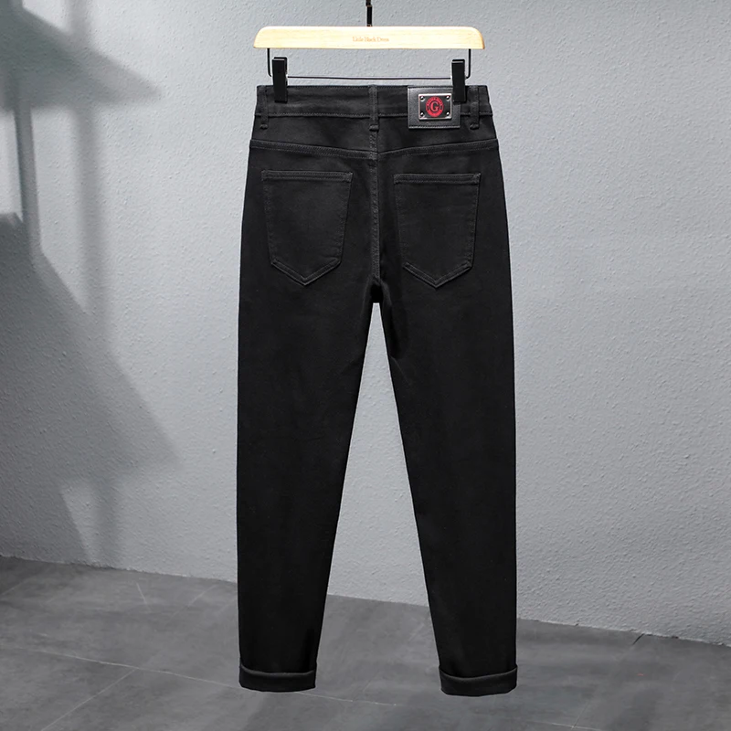 Black Jeans Men's Stretch Fabric Comfortable Summer Thin Trendy Versatile Stretch Casual Korean Slim Fit Skinny Pants