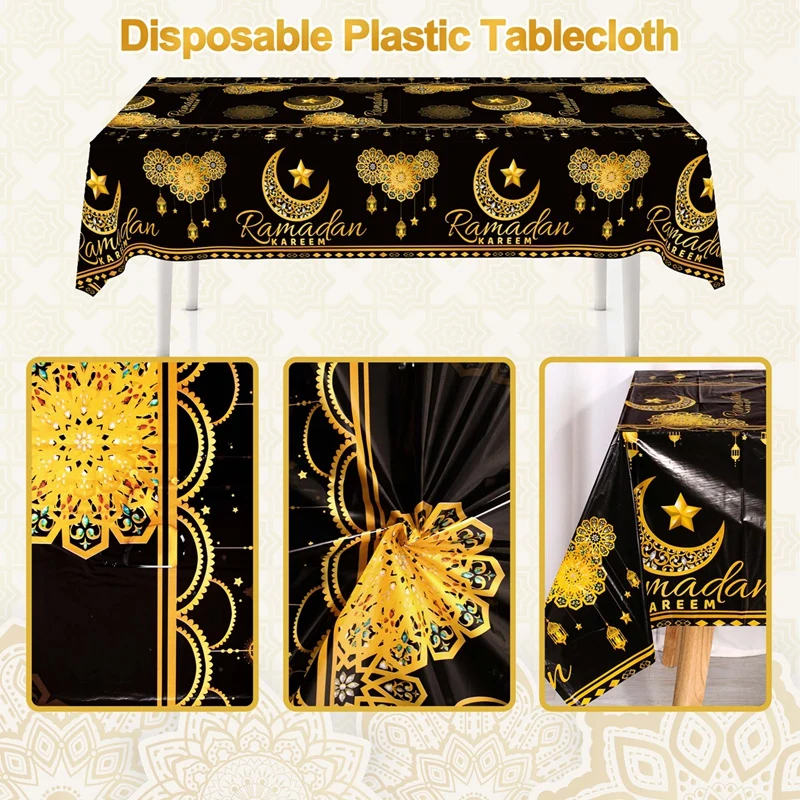 Eid Mubarak Plastic Disposable Tablecloth Ramadan Decoration 2026 for Home Islamic Muslim Party Decor Ramadan Tableware Supplies