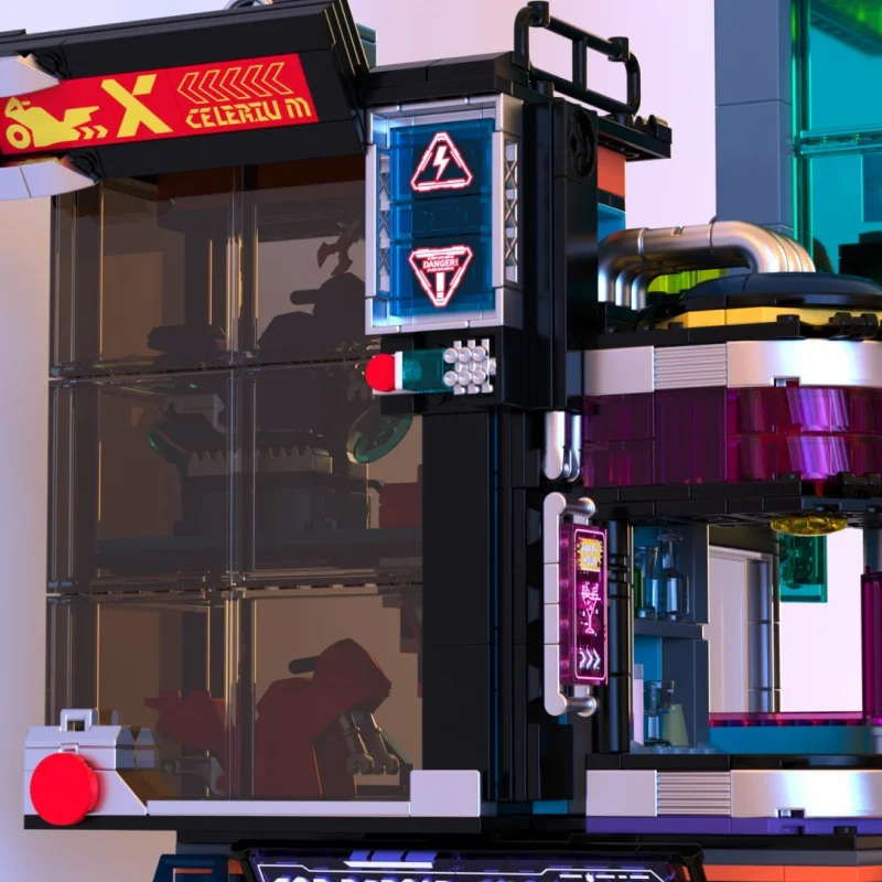 Blocos de construção de cidade de reparo cibernético futuro punk cidade modelo de arquitetura para crianças brinquedos presentes de aniversário ornamento de mesa com led