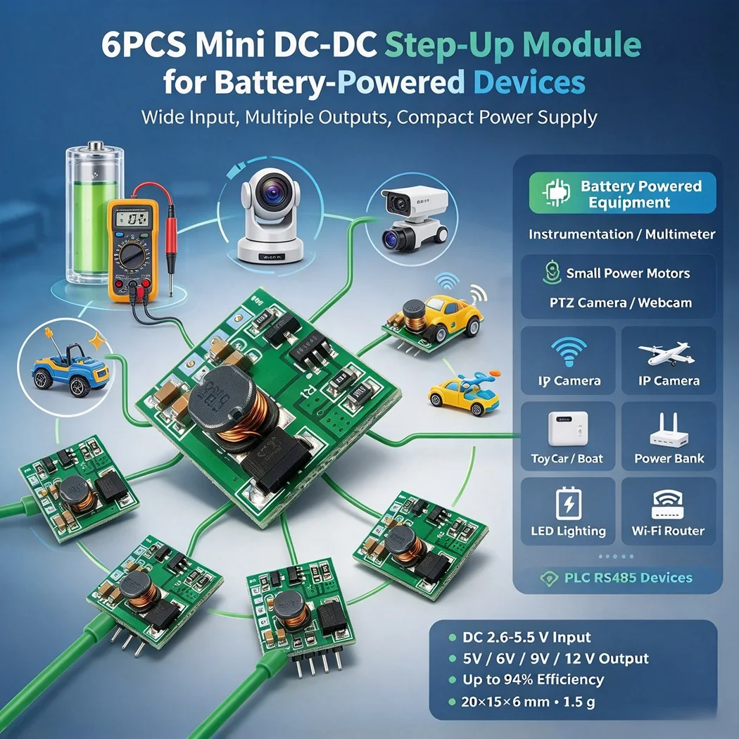 6PCS DC-DC Boost Converter Module 1MHz High Efficiency Step Up 5V 6V 9V 12V Output for Battery IP Camera LED PLC