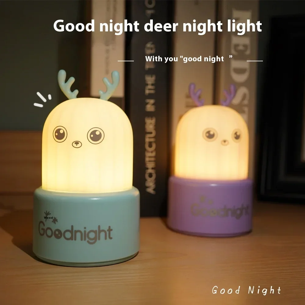 80Pcs/Lots Creative Good Night Deer Silicone Night Light LED Children's Bedside Sleeping Colorful Pat Atmosphere Gift Light