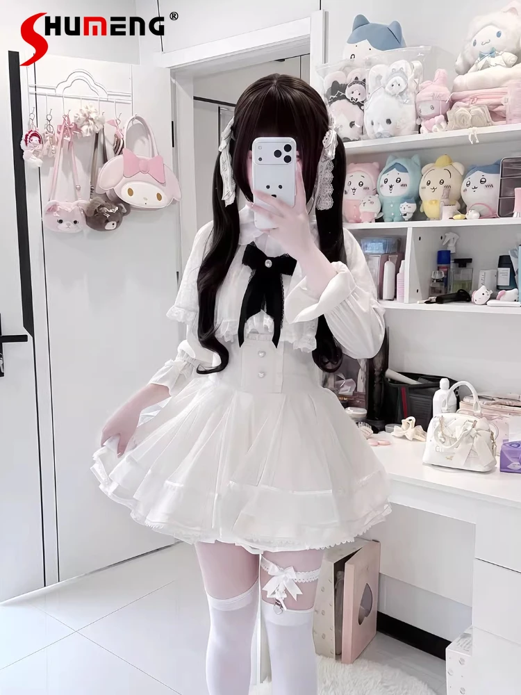 

Массовая кружевная накидка в японском стиле, кукольный воротник с бантом и длинным рукавом, элегантная универсальная милая рубашка в стиле Лолиты, блузка для женщин