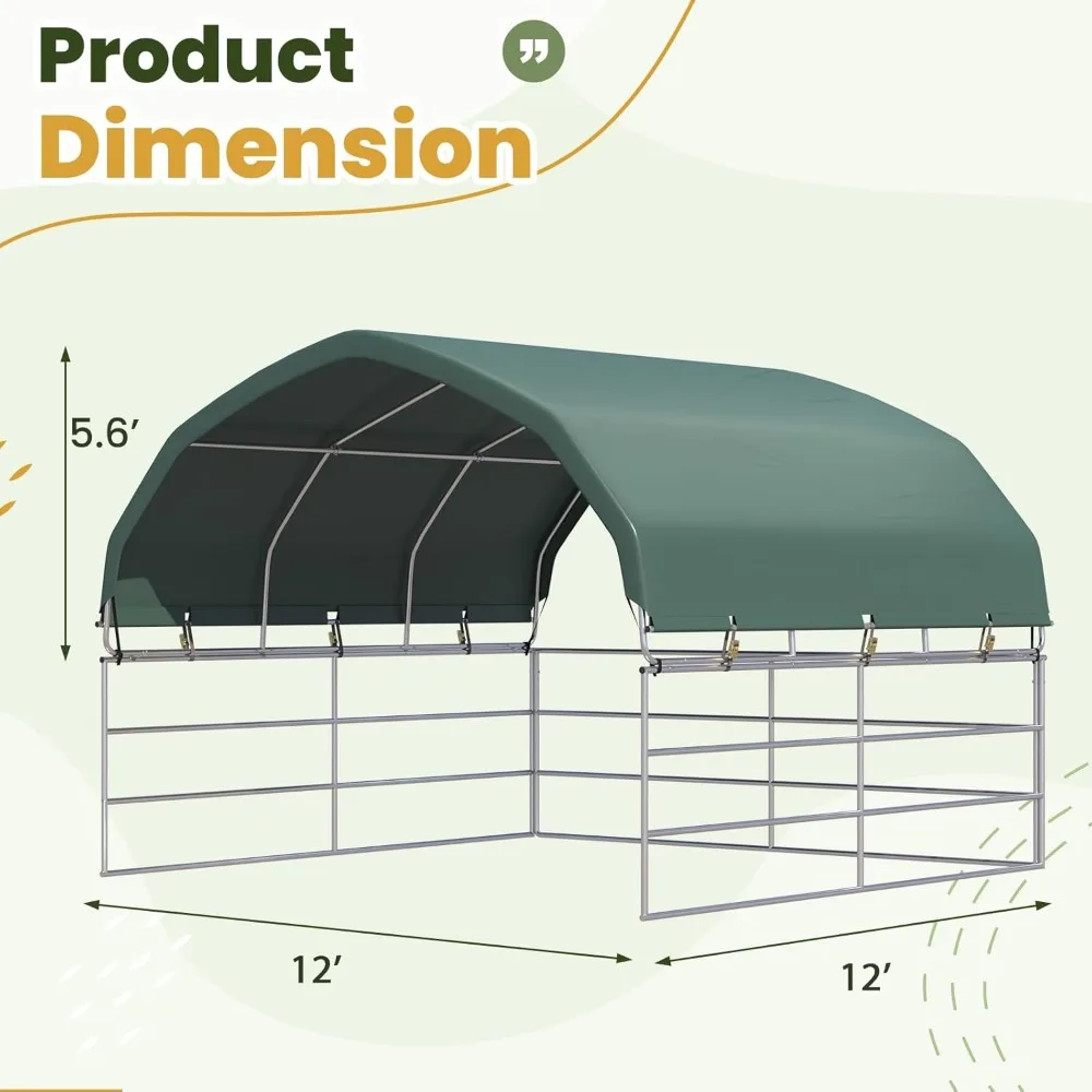 

12'x12' Corral Shelter, Waterproof and UV Treated Universal Cover, Easy Assembly Stable,Heavy Duty Round Style Canopy